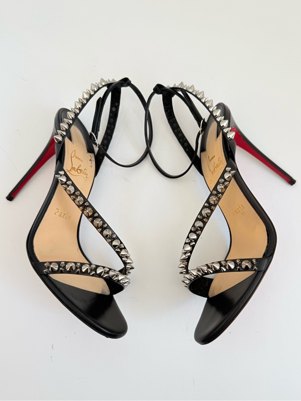 Christian Louboutin Mafaldina Spikes 100 Black Silver Leather Sandals EU 38 - Picture 5 of 11